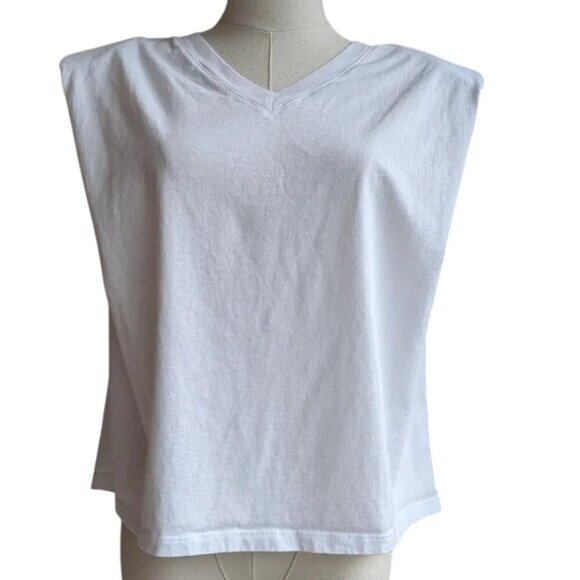 Aritzia Babaton White Padded Shoulder Sleeveless Muscle Tee - Picture 4 of 8